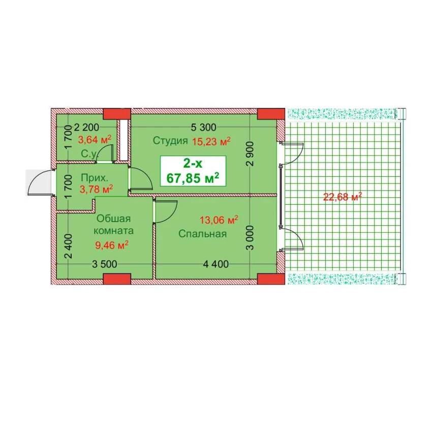 2-xonali xonadon 67.85 m²  2/8 qavat | CAPITAL AVENUE Turar-joy majmuasi