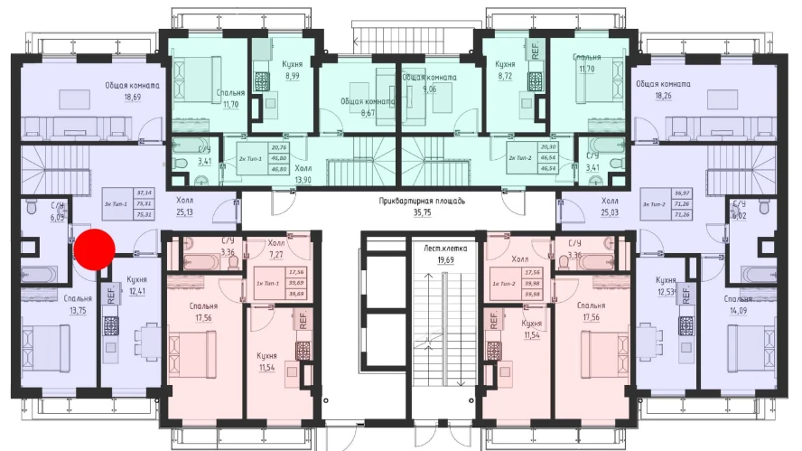 2-xonali xonadon 75.31 m²  1/1 qavat