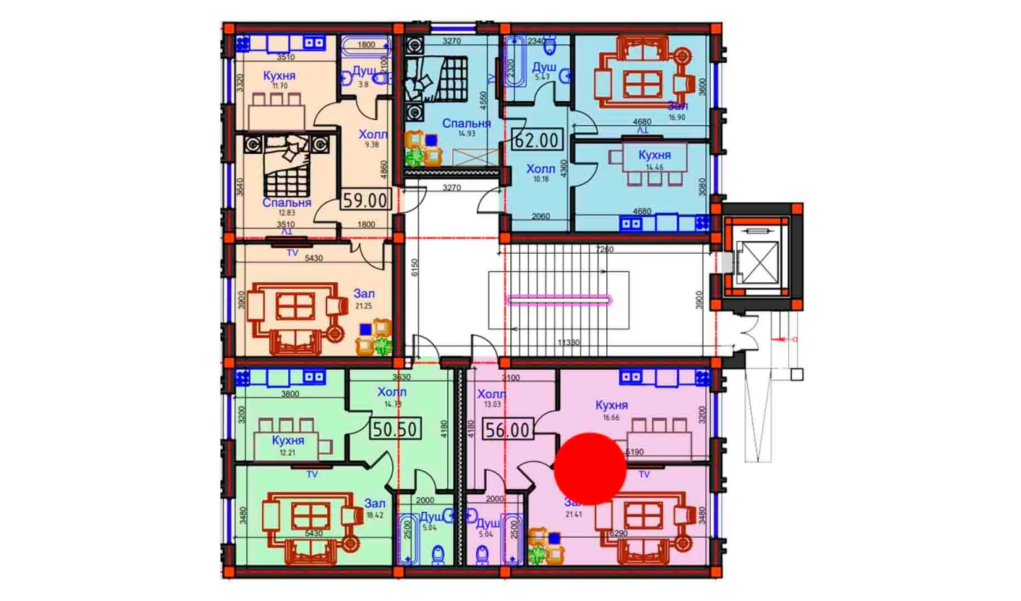 1-комнатная квартира 56 м²  1/1 этаж