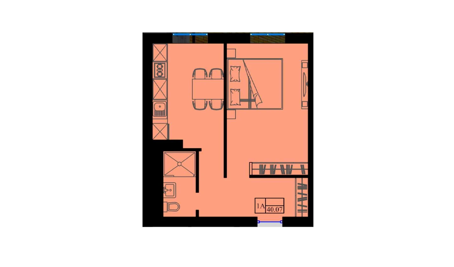 1-комнатная квартира 41 м²  6/6 этаж