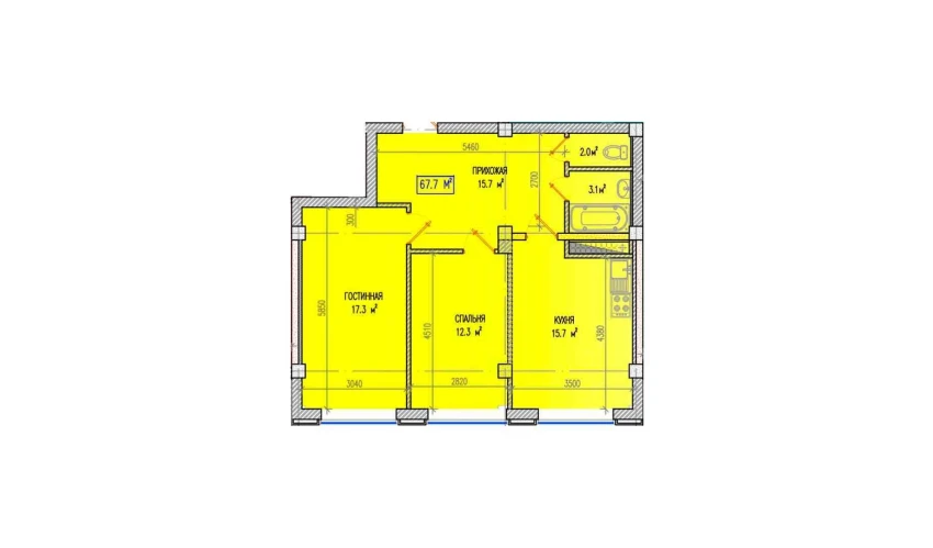 3-xonali xonadon 66.1 m²  3/3 qavat