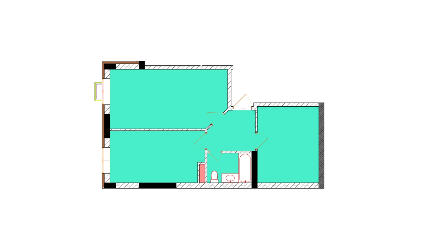 2-комнатная квартира 57.3 м²  9/9 этаж