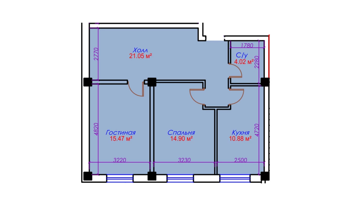 2-xonali xonadon 66.32 m²  10/10 qavat