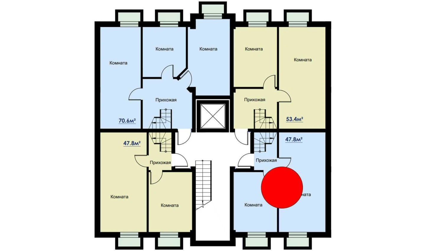 2-комнатная квартира 47.8 м²  1/1 этаж