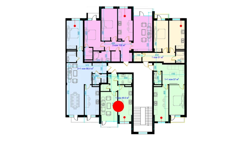 1-xonali xonadon 51.3 m²  2/9 qavat | Rohat Turar-joy majmuasi