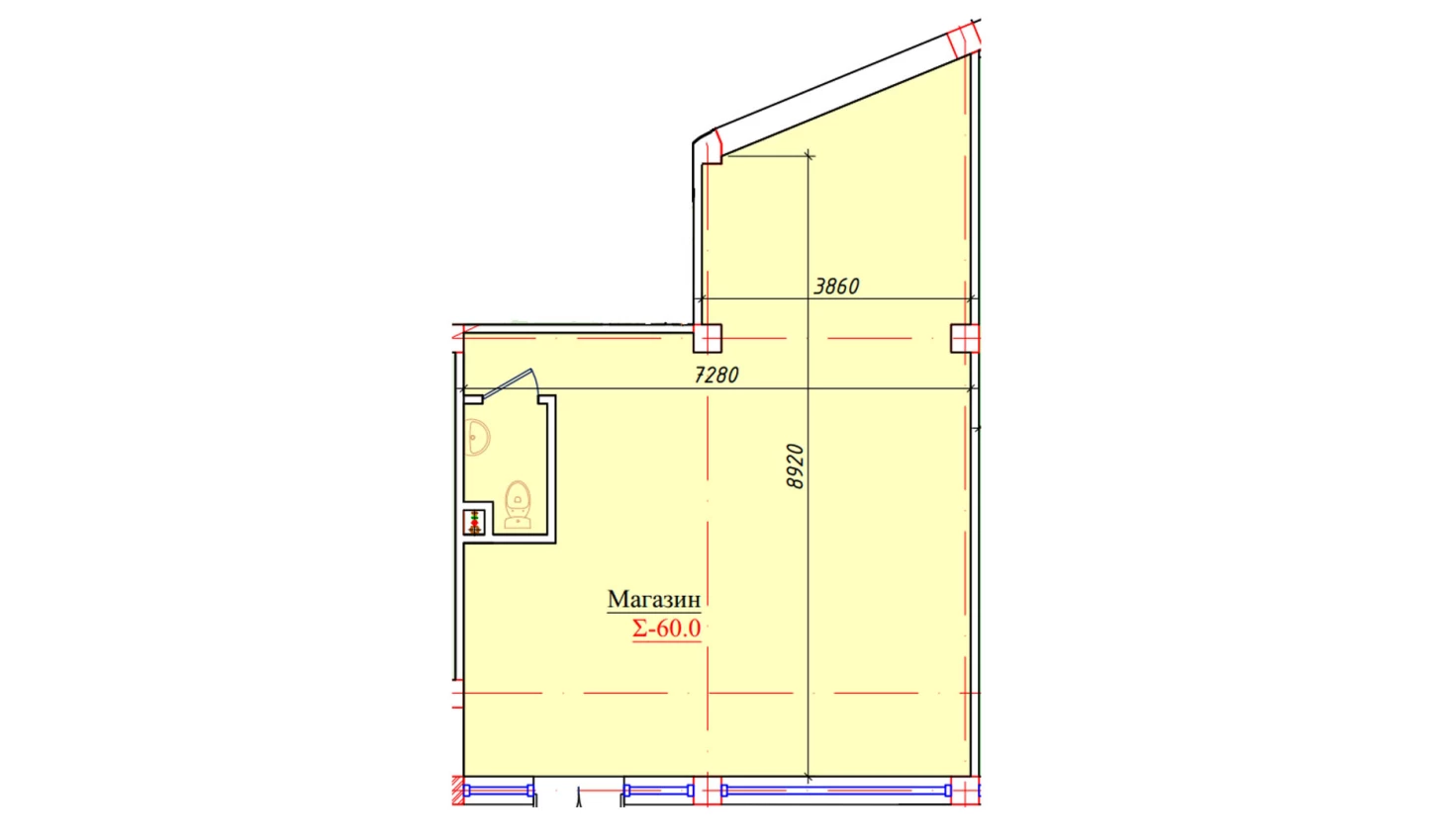 1-xonali xonadon 60 m²  1/1 qavat