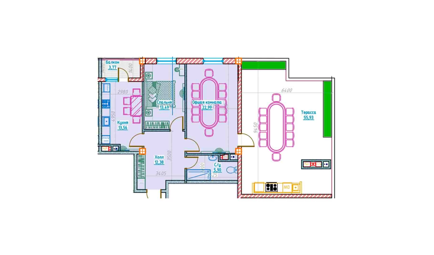 2-комнатная квартира 68.05 м²  13/13 этаж