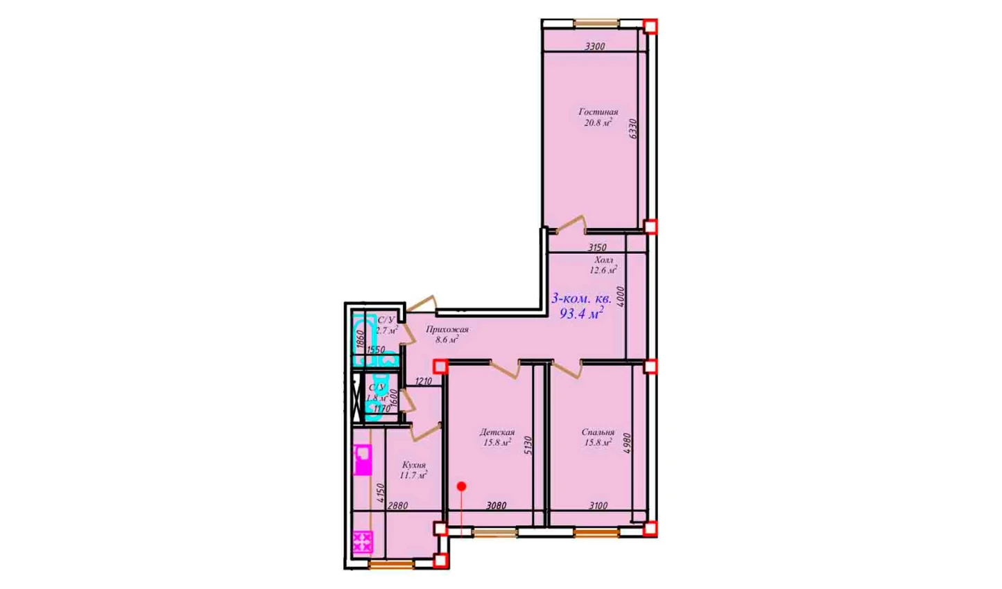 2-xonali xonadon 80.3 m²  1/1 qavat