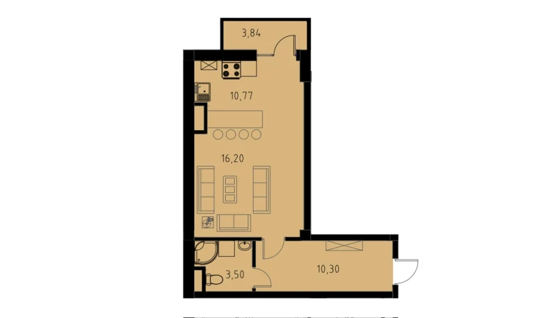 1-xonali xonadon 41.92 m²  9/9 qavat | MINGCHINOR Turar-joy majmuasi