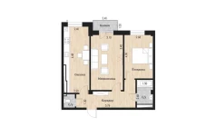 2-xonali xonadon 62.41 m²  5/10 qavat | Ko'kcha-Oqtepa Turar-joy majmuasi