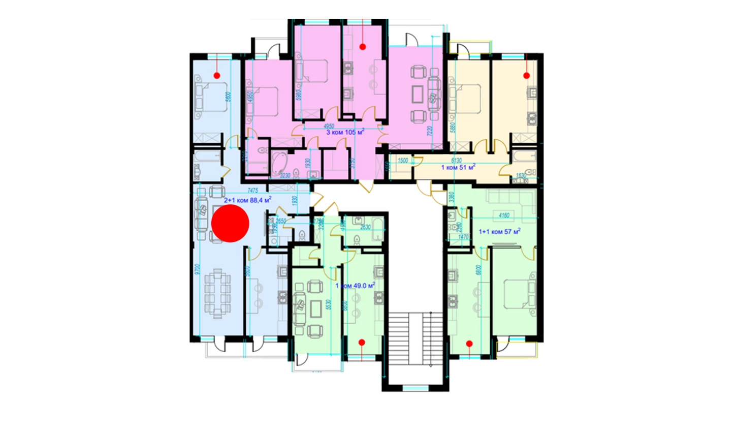 3-комнатная квартира 88.4 м²  1/1 этаж