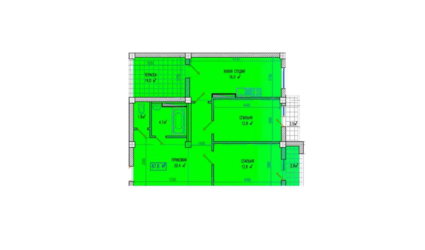 3-комнатная квартира 87.8 м²  9/9 этаж