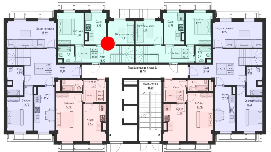 2-xonali xonadon 46.8 m²  1/1 qavat