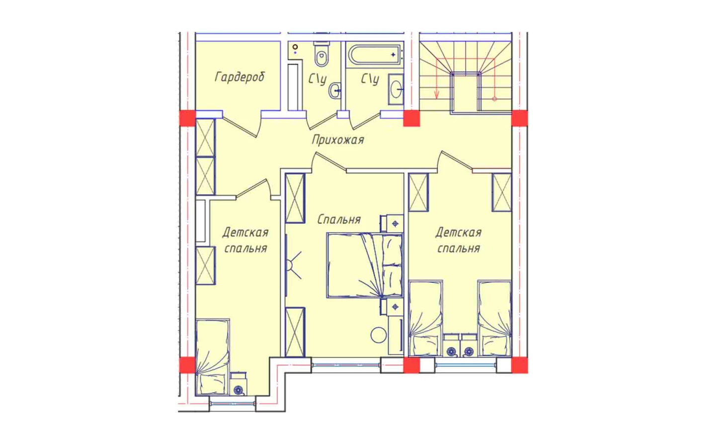 3-комнатная квартира 69.1 м²  8/8 этаж