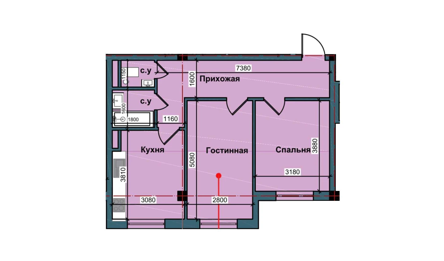 2-xonali xonadon 59.2 m²  1/1 qavat