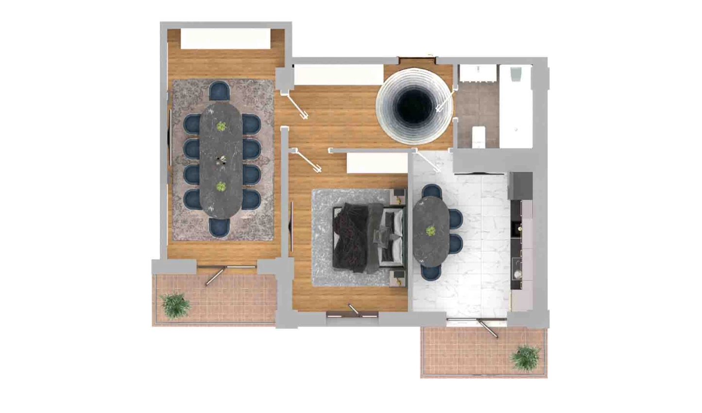 1-комнатная квартира 54.05 м²  1/1 этаж