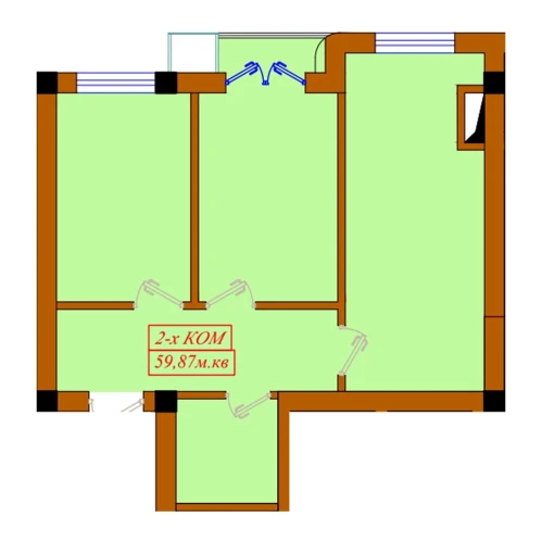 2-комнатная квартира 59.87 м²  11/11 этаж