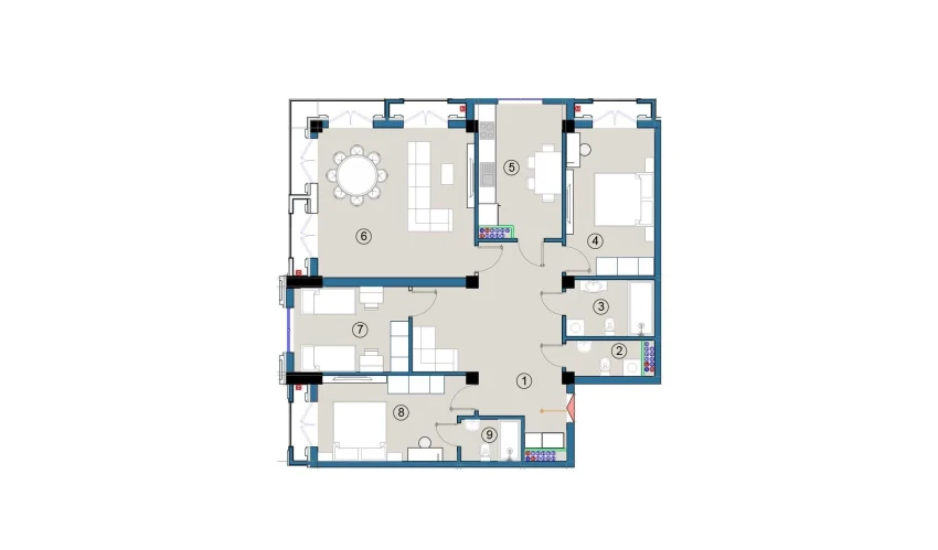 4-xonali xonadon 240 m²  9/9 qavat | FLORYA RESIDENCE Turar-joy majmuasi