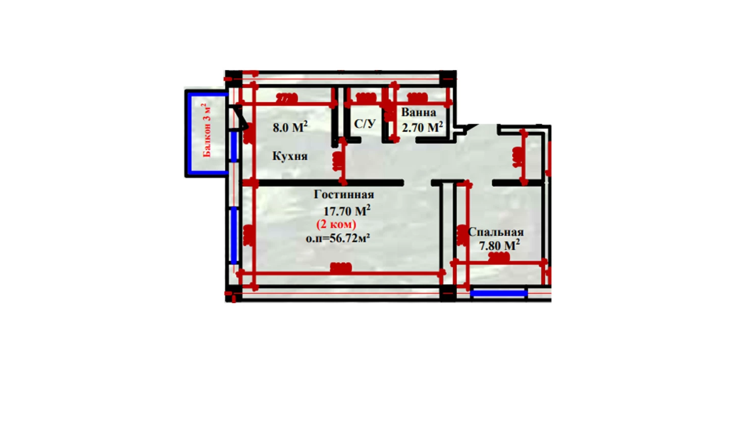 2-xonali xonadon 56.72 m²  2-9/2-9 qavat