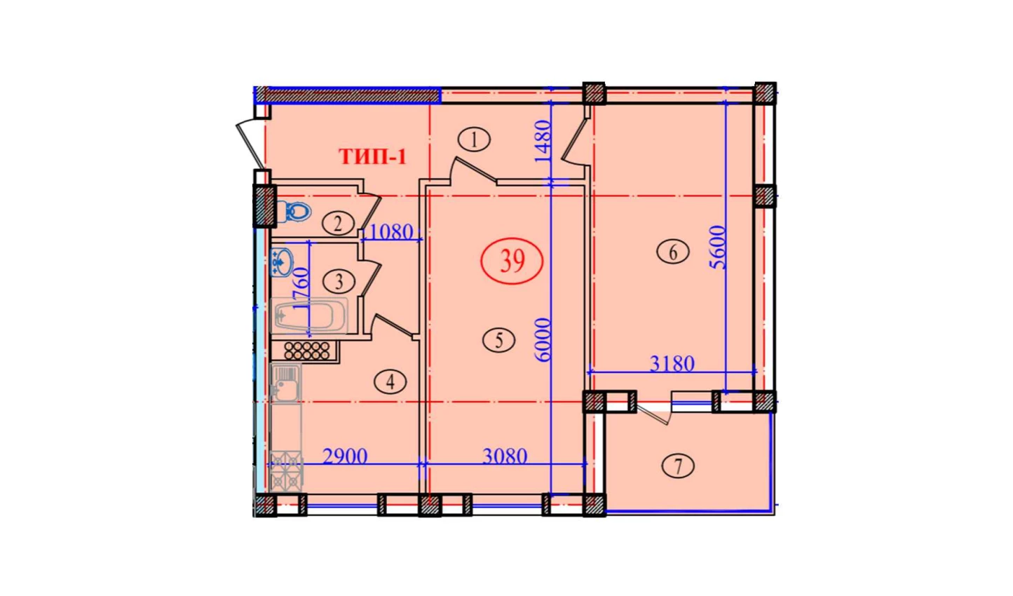 2-xonali xonadon 77.6 m²  9/9 qavat