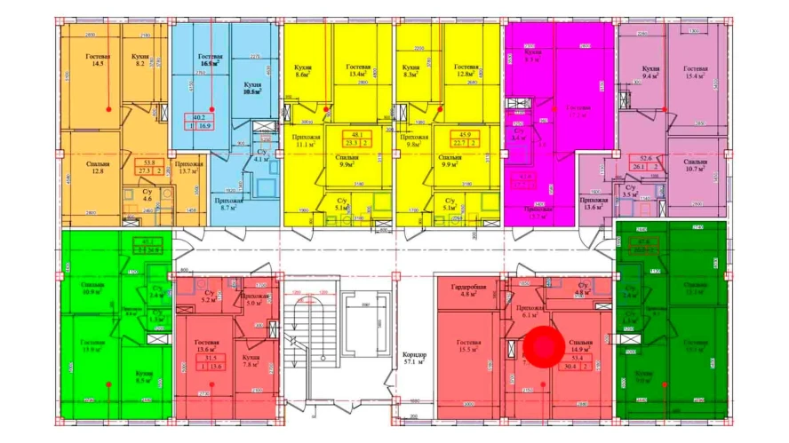 2-комнатная квартира 53.4 м²  1/1 этаж