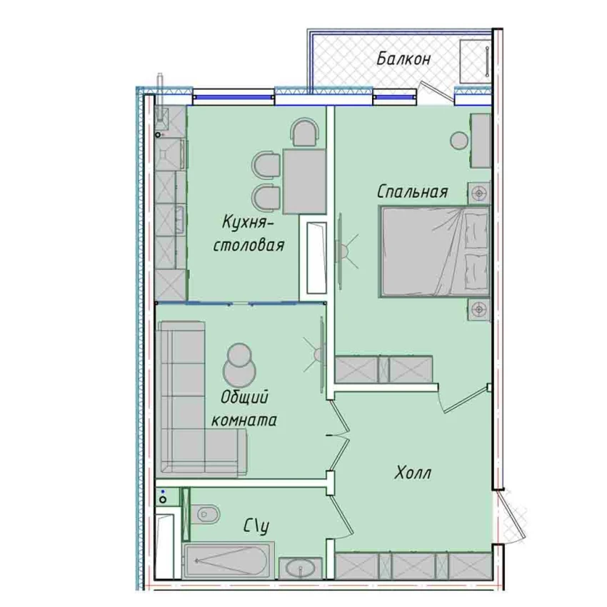 2-комнатная квартира 50.7 м²  14/14 этаж