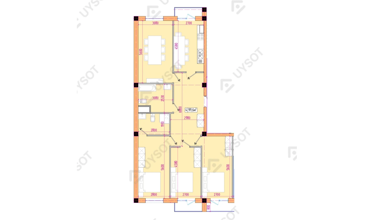 4-комнатная квартира 99.6 м²  12/12 этаж