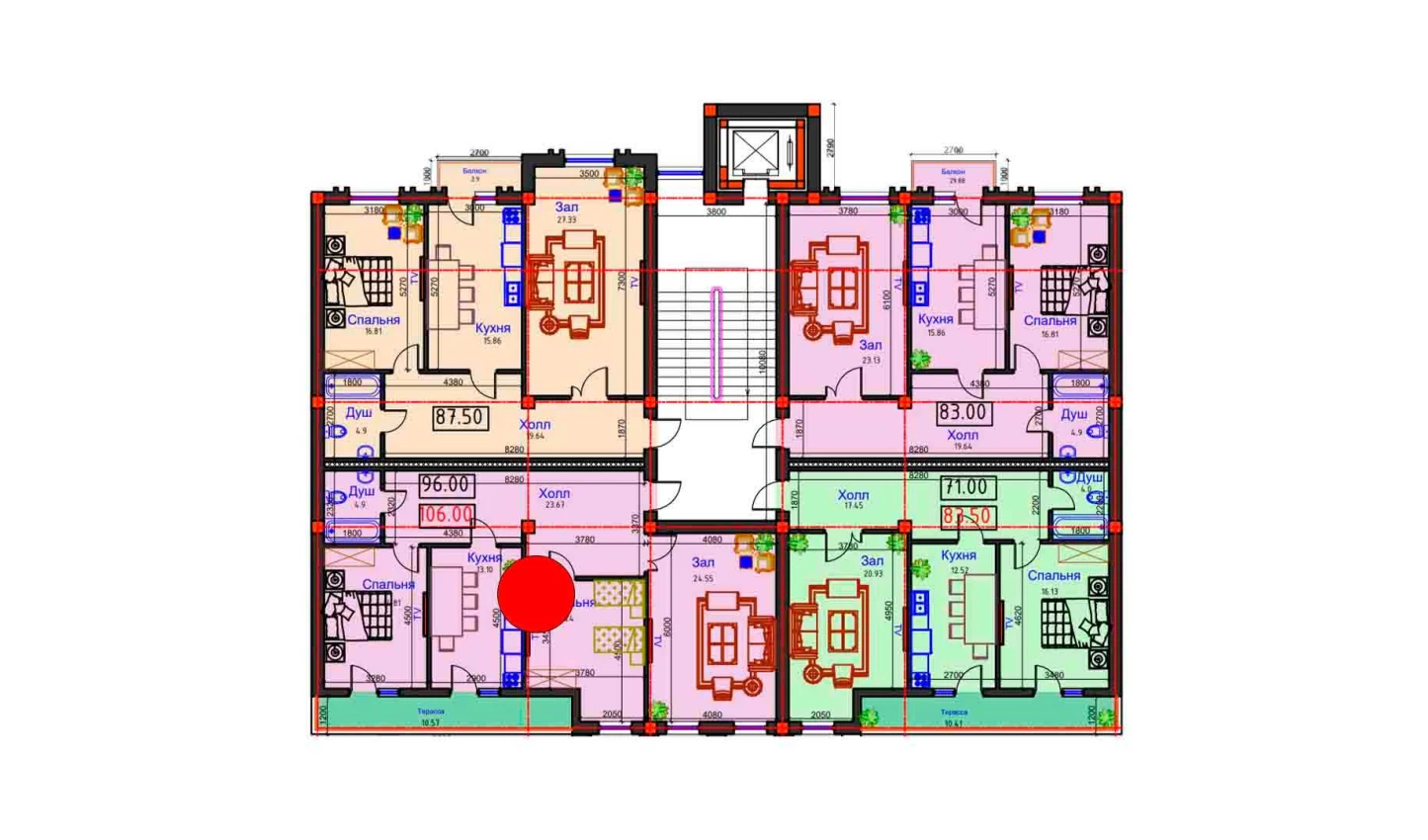 3-комнатная квартира 106 м²  9/9 этаж