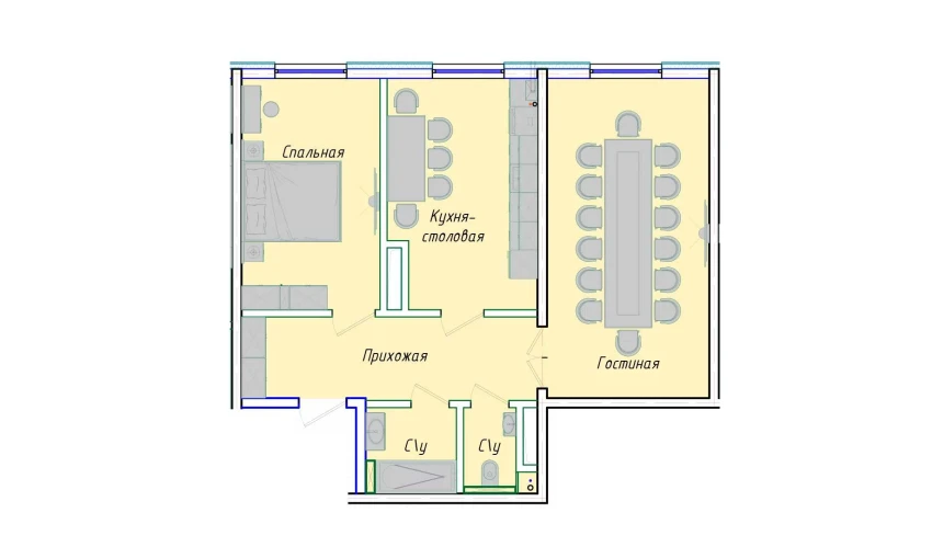 2-xonali xonadon 68.56 m²  1/12 qavat | SERGELI CITY Turar-joy majmuasi