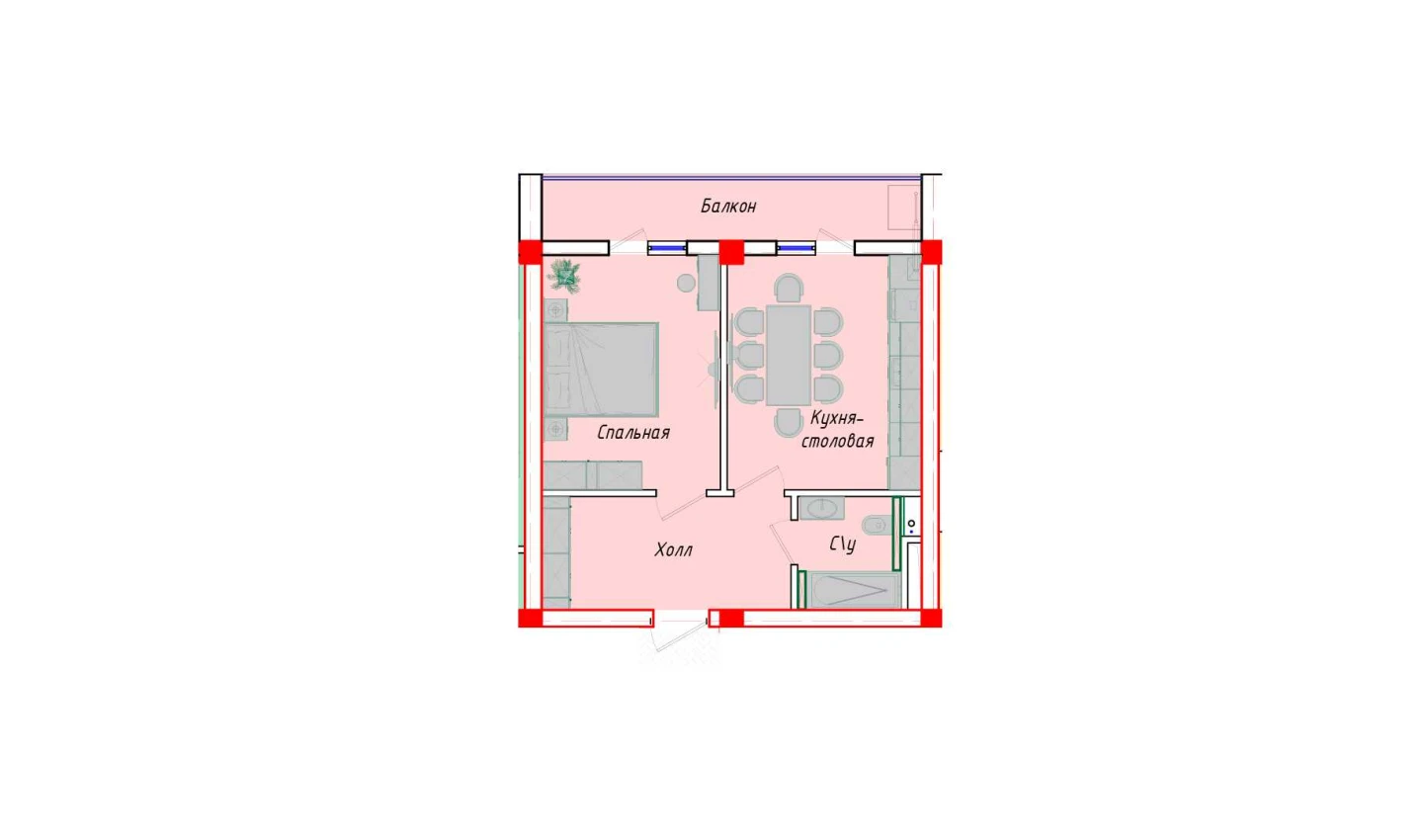 1-xonali xonadon 49.29 m²  9/9 qavat