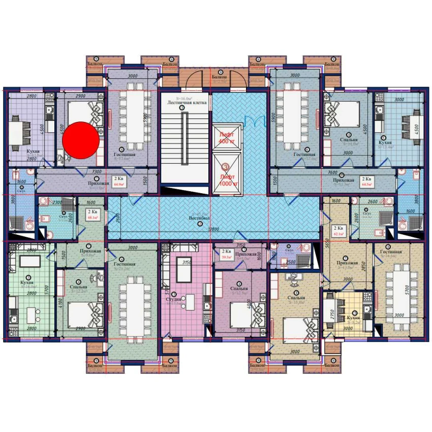 2-комнатная квартира 64.9 м²  5/5 этаж