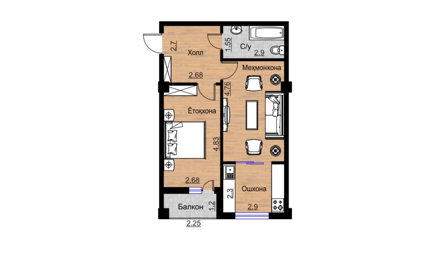 2-комнатная квартира 82.3 м²  3/3 этаж