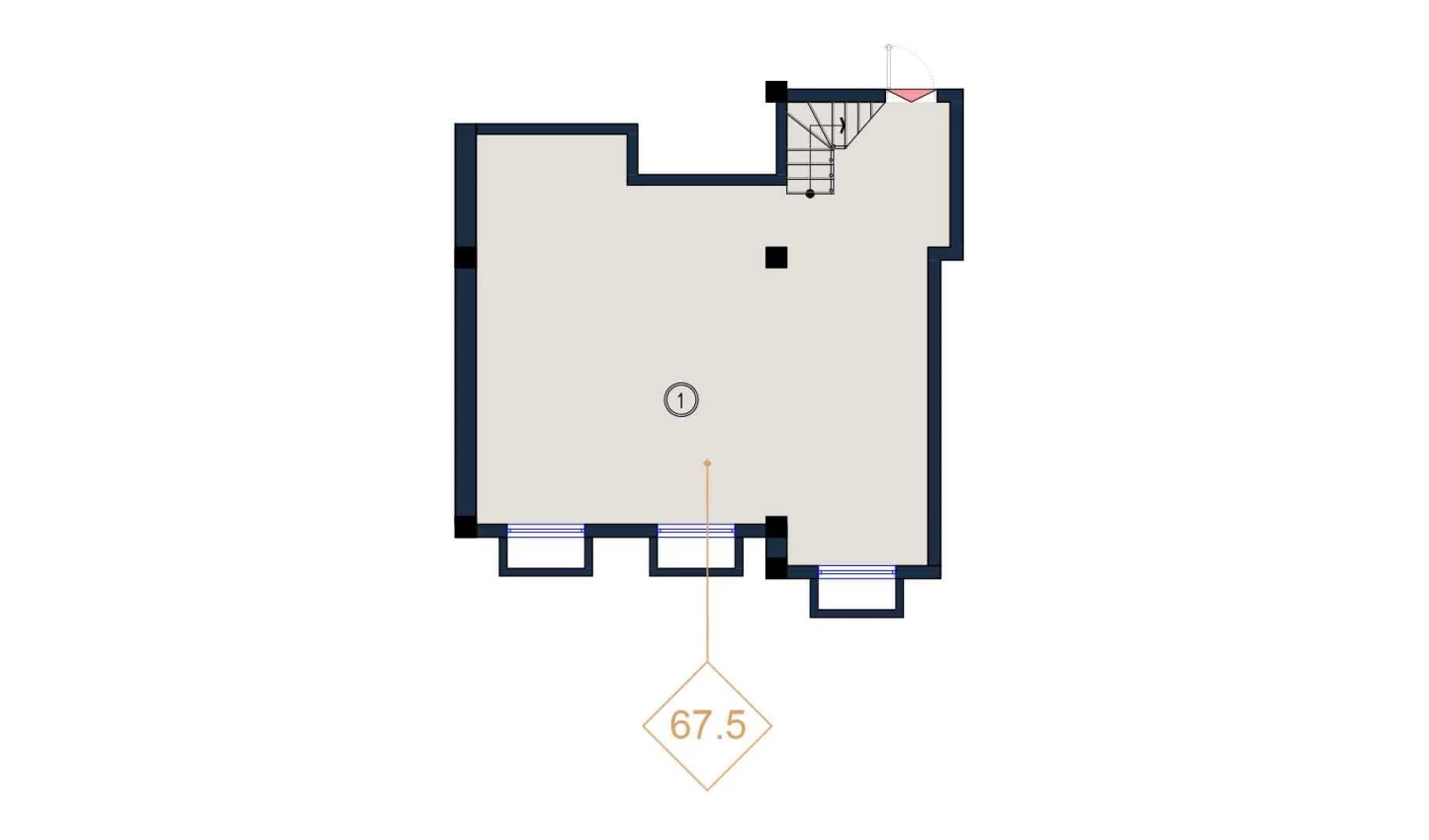 2-комнатная квартира 69.5 м²  1/1 этаж