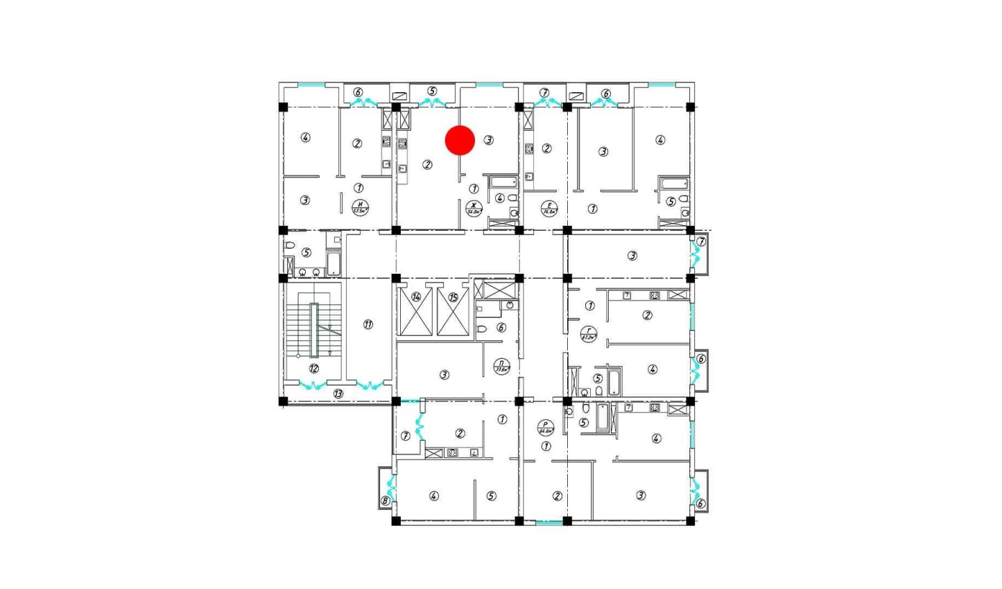 2-комнатная квартира 54 м²  14/14 этаж