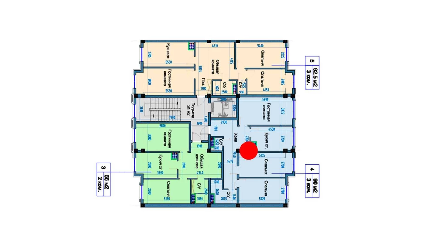 3-комнатная квартира 90 м²  2/2 этаж