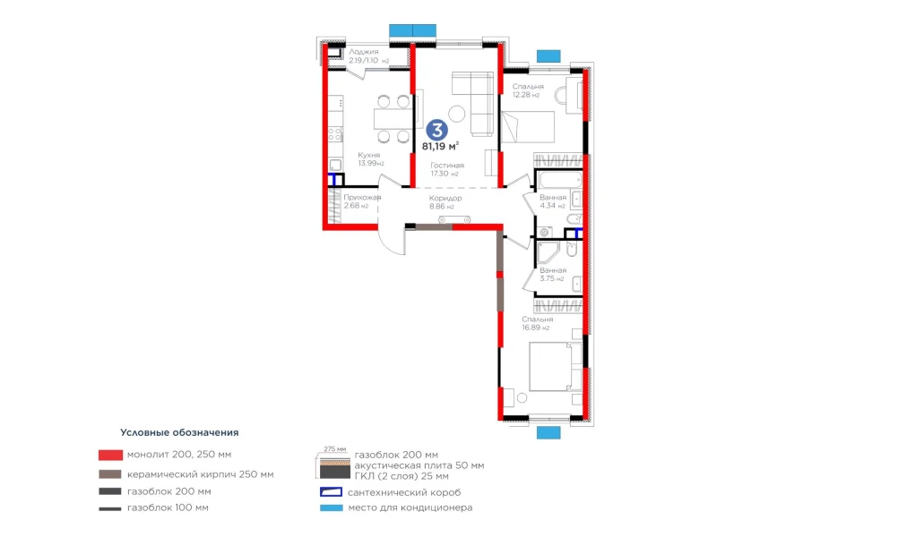 3-комнатная квартира 82.2 м²  2/2 этаж