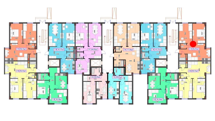 2-комнатная квартира 58.53 м²  1/1 этаж