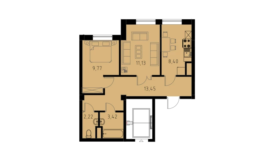 2-комнатная квартира 48.39 м²  6/6 этаж