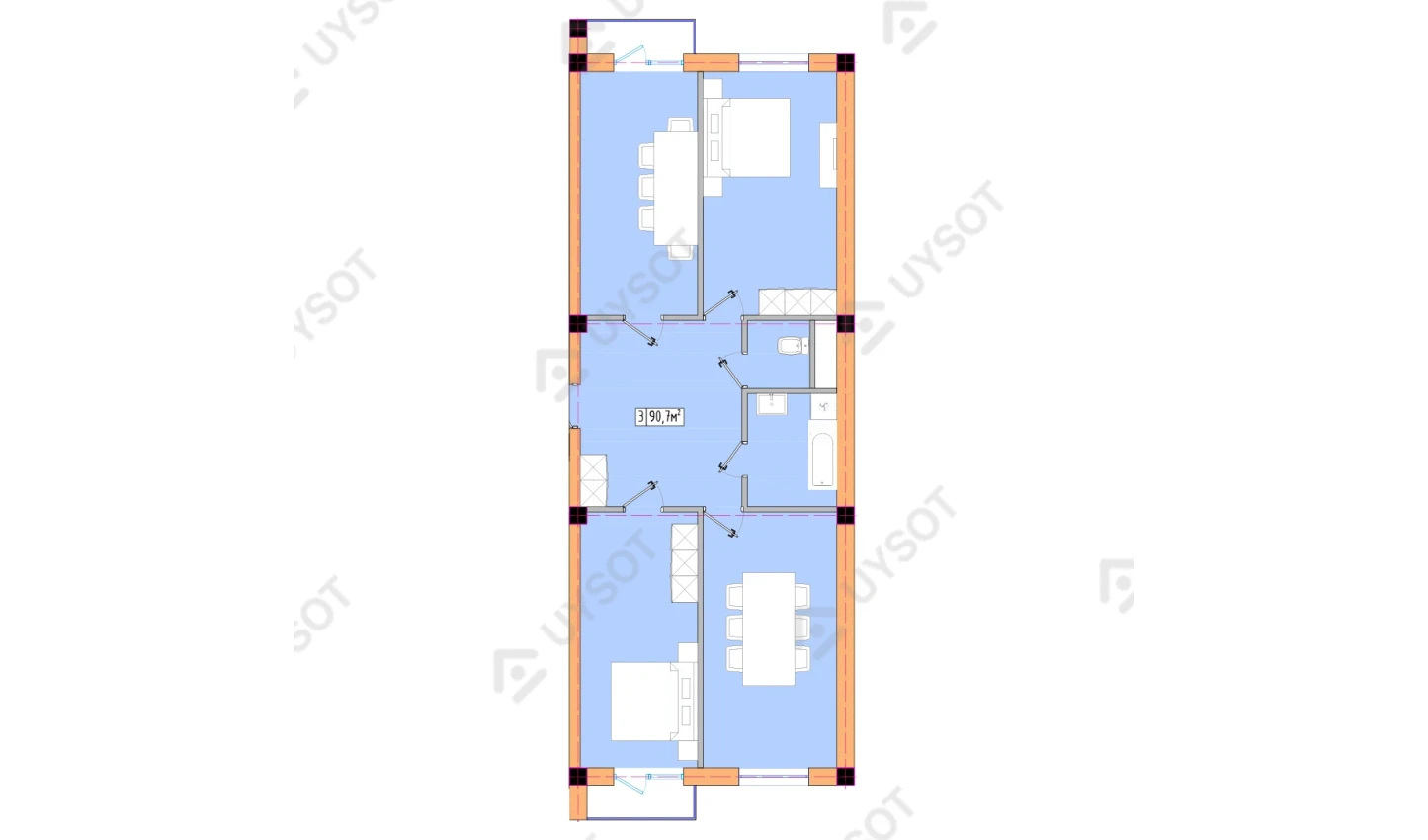 3-xonali xonadon 90.7 m²  2-11/2-11 qavat