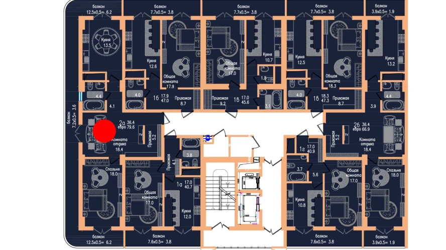 2-xonali xonadon 79.6 m²  16/16 qavat