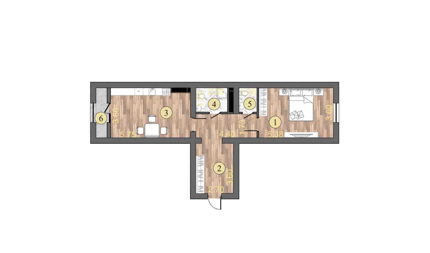 3-комнатная квартира 66.2 м²  1/1 этаж