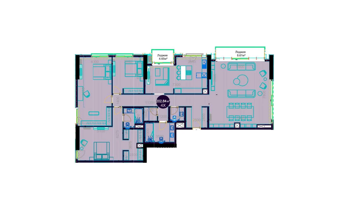 4-комнатная квартира 202.84 м²  22/22 этаж