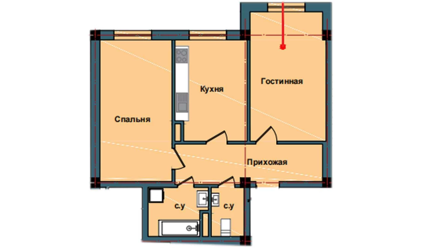 2-комнатная квартира 71.3 м²  2/2 этаж