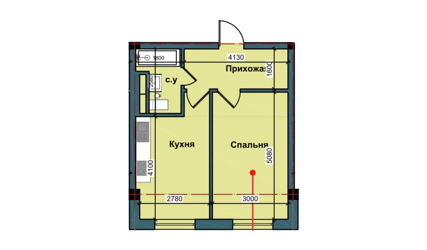 1-комнатная квартира 40.7 м²  2/2 этаж