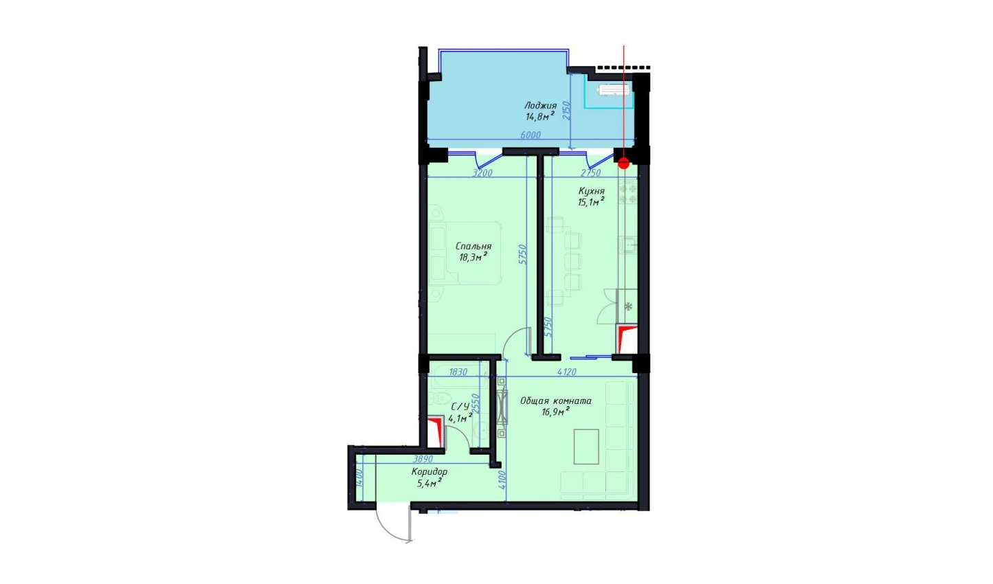 2-комнатная квартира 76.4 м²  3/3 этаж