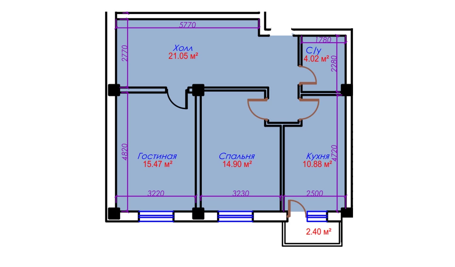 2-комнатная квартира 68.72 м²  4/4 этаж