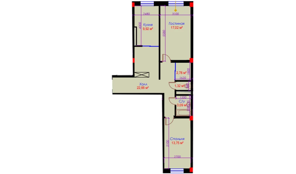 2-xonali xonadon 71.07 m²  10/10 qavat