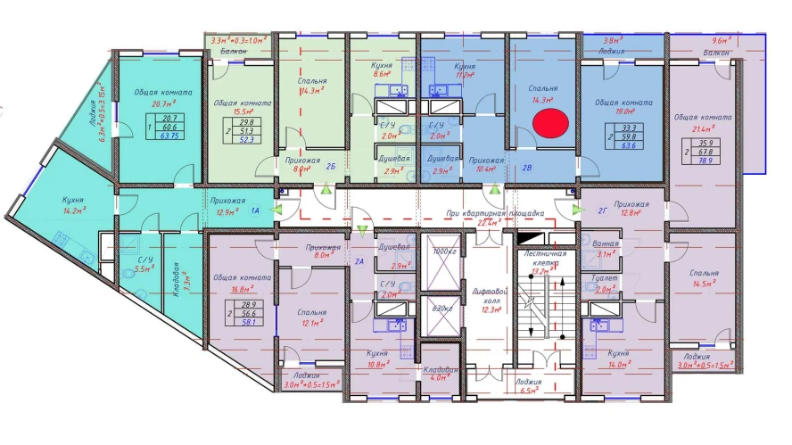 2-xonali xonadon 63.6 m²  3/16 qavat | TRINITY Turar-joy majmuasi