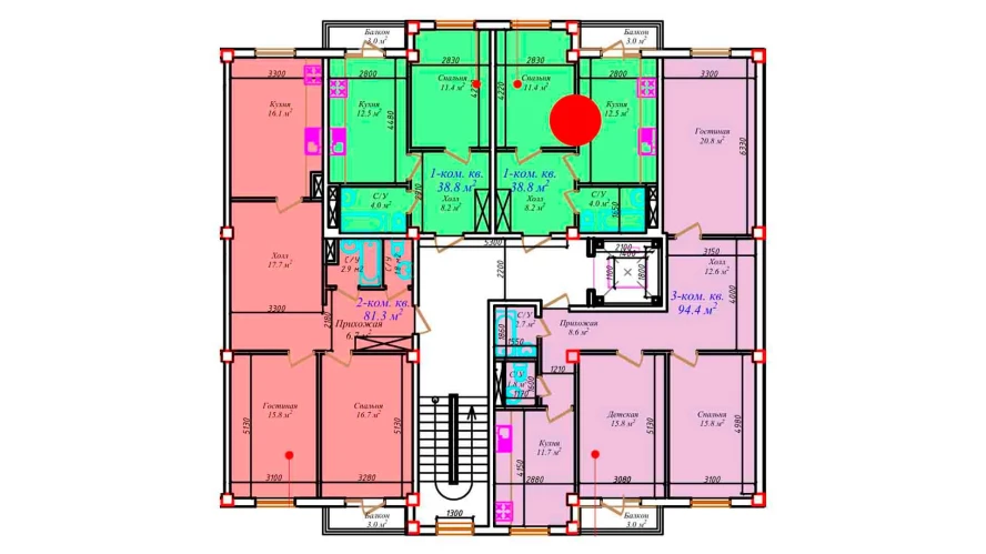 1-xonali xonadon 38.8 m²  7/7 qavat