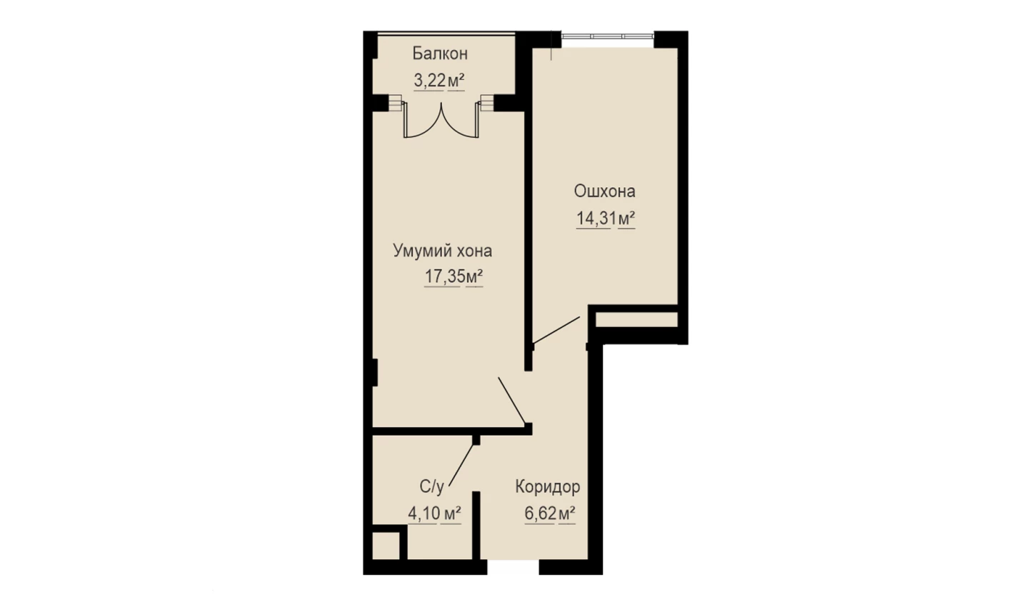 1-комнатная квартира 45.6 м²  5/5 этаж